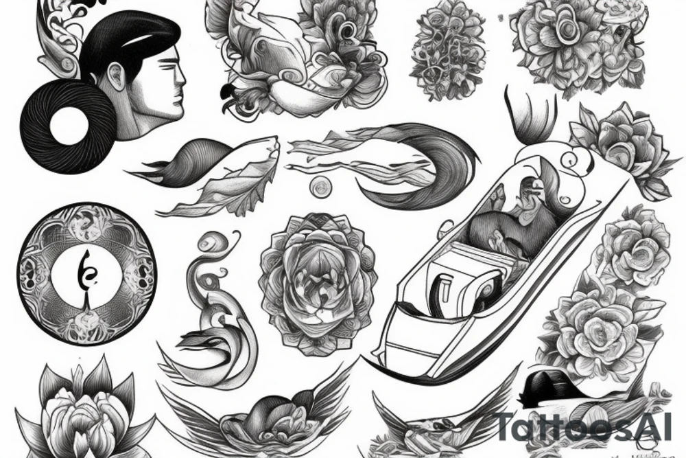 Man floating peacefully down a gentle river tattoo idea