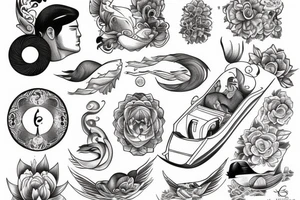 Man floating peacefully down a gentle river tattoo idea