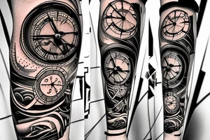 giant clock with stairs and a man climbing up them tattoo idea