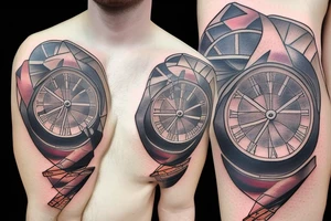 giant clock with stairs and a man climbing up them tattoo idea