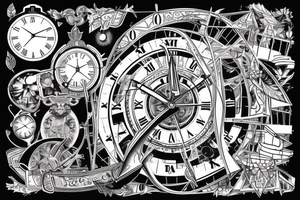 giant clock with stairs and a man climbing up them tattoo idea