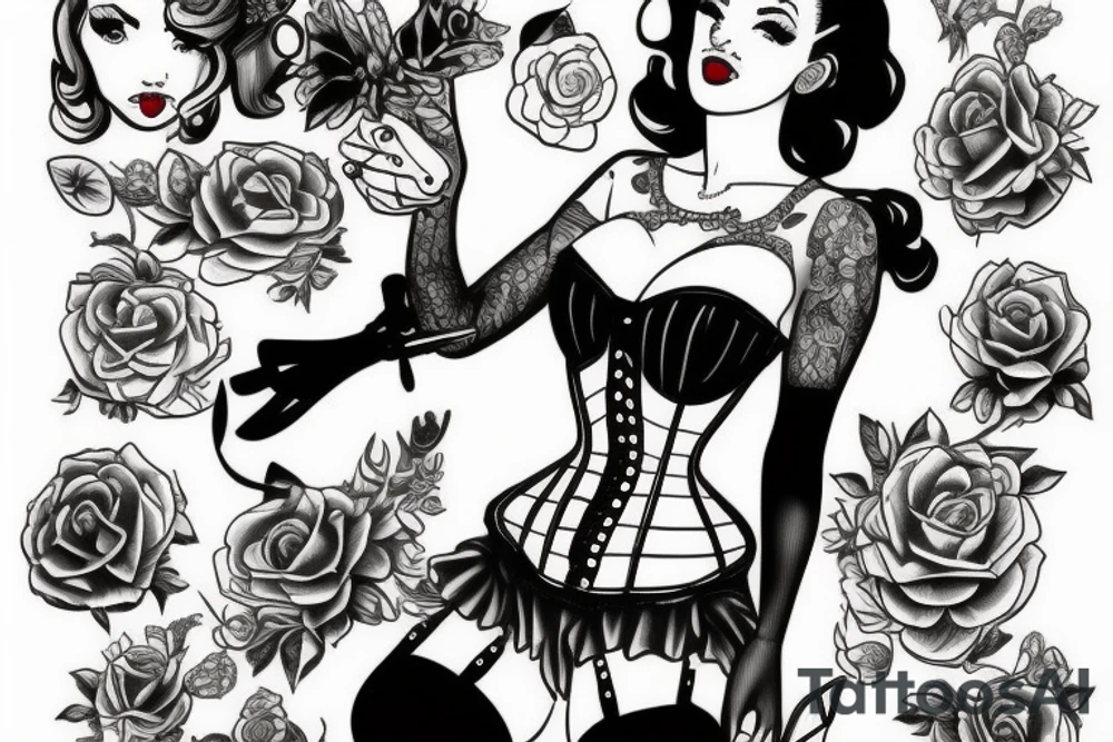 pin up girl wearing a corset tattoo idea