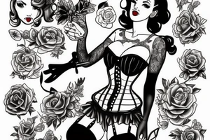pin up girl wearing a corset tattoo idea
