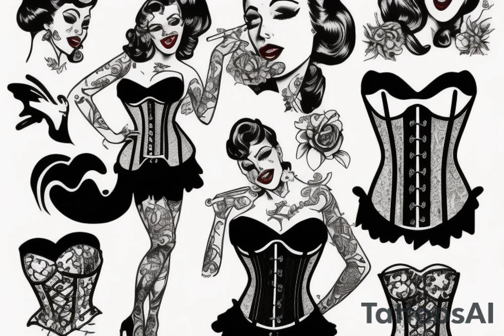pin up girl wearing a corset tattoo idea