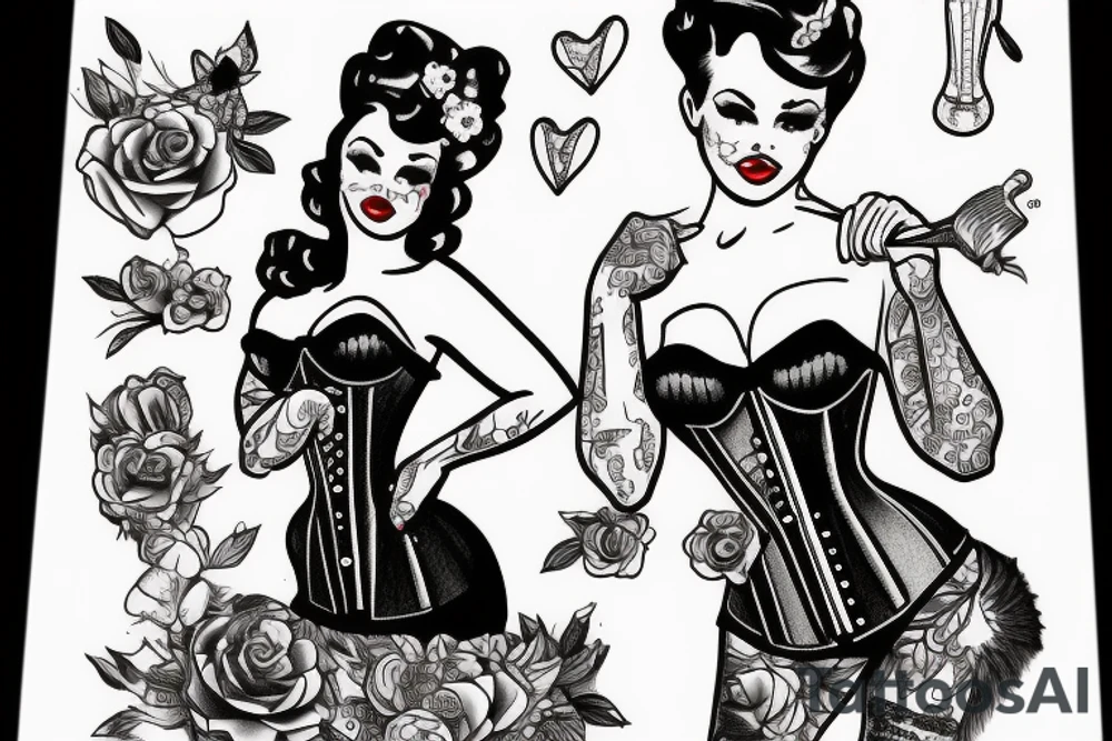 pin up girl wearing a corset tattoo idea