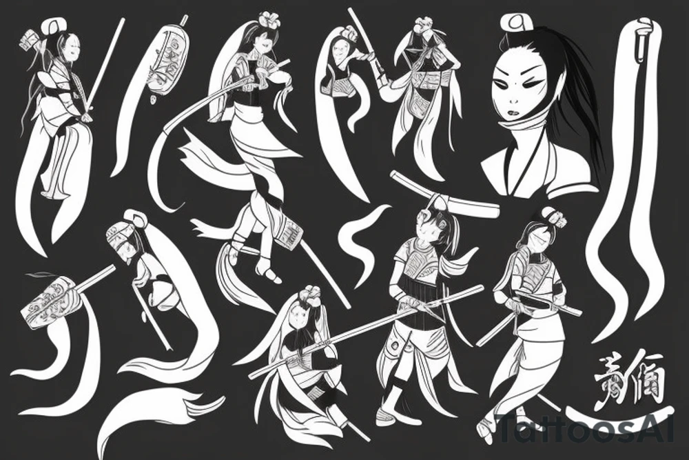 female samurai wielding a chilli katana tattoo idea