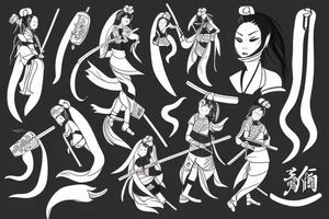 female samurai wielding a chilli katana tattoo idea