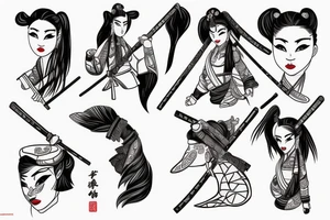 female samurai wielding a chilli katana tattoo idea