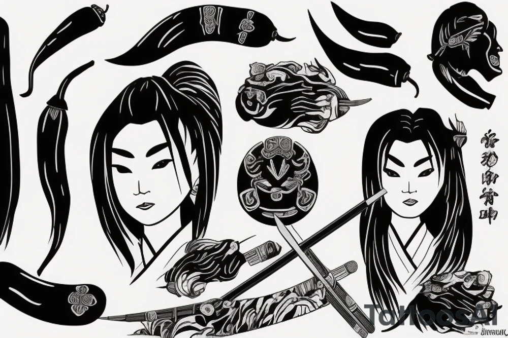 female samurai wielding a chilli tattoo idea