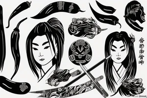 female samurai wielding a chilli tattoo idea