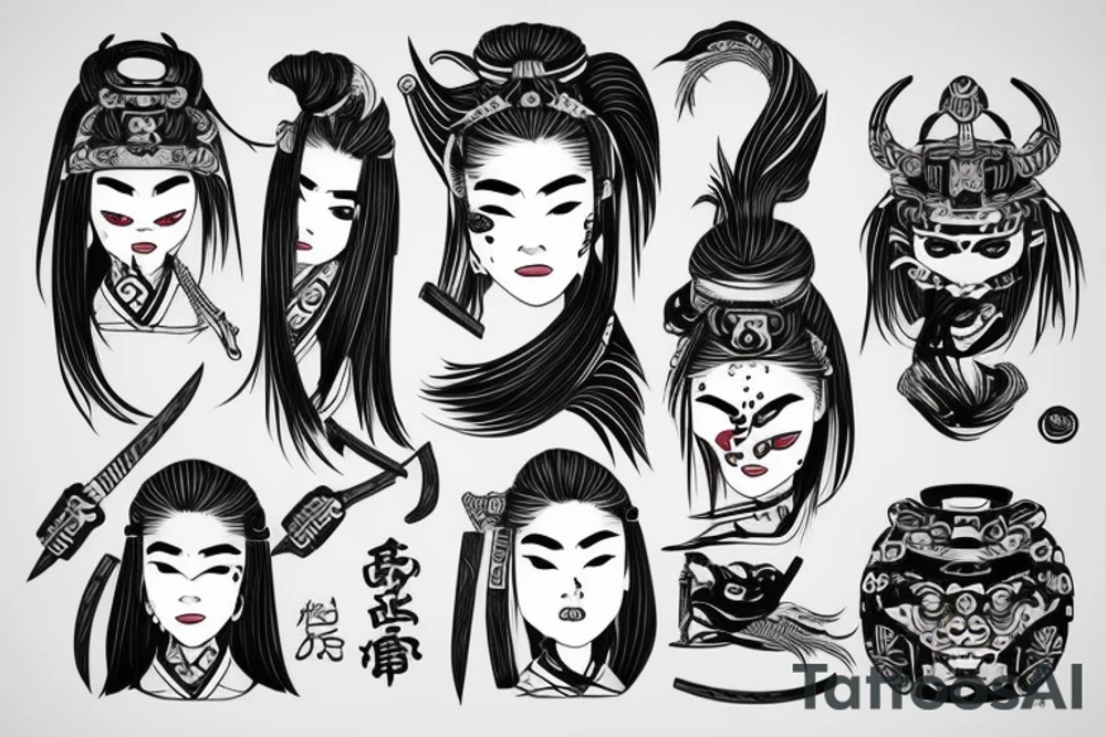 female samurai wielding a chilli tattoo idea