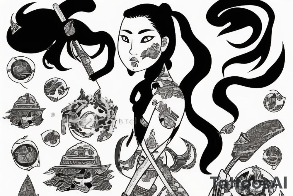 female samurai wielding a chilli tattoo idea