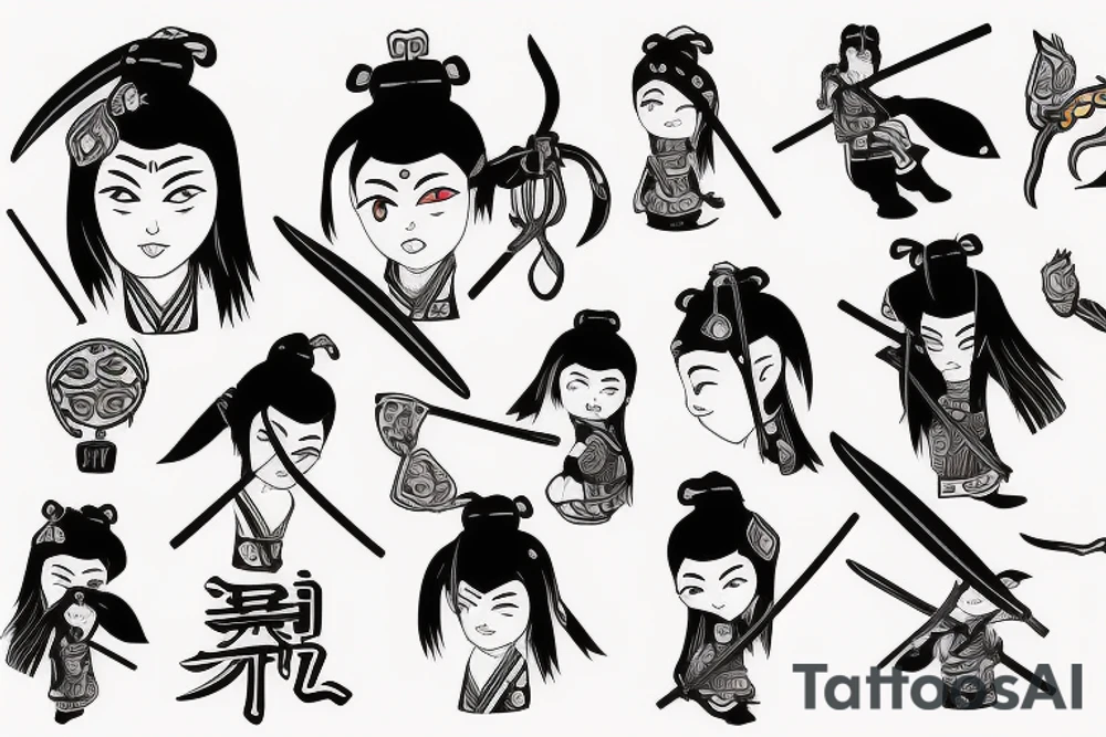 female samurai wielding a chilli tattoo idea