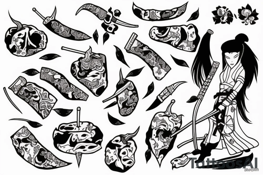 female samurai wielding a chilli tattoo idea
