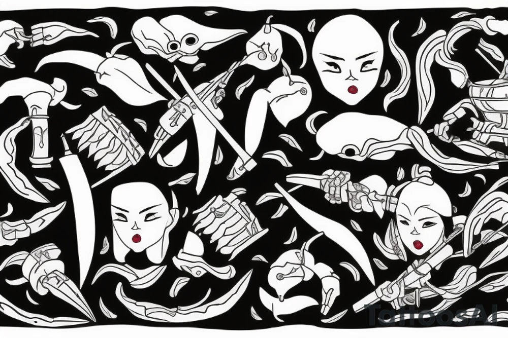 female samurai wielding a chilli tattoo idea