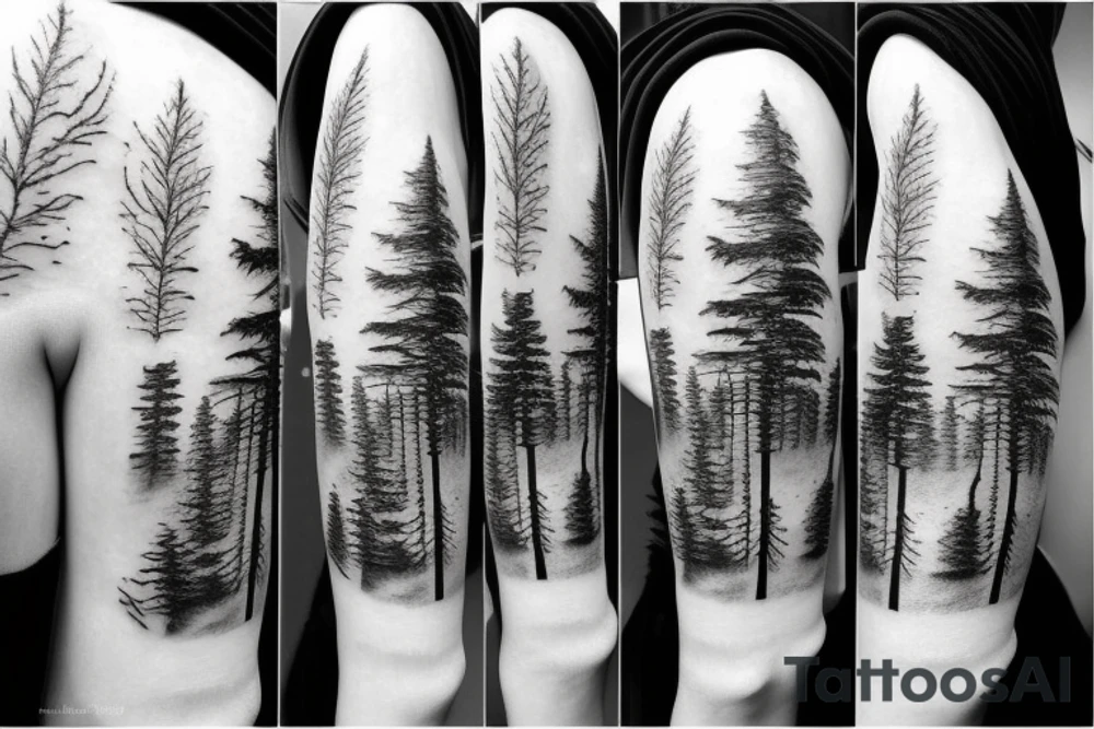 Pine Tree with clouds tattoo idea