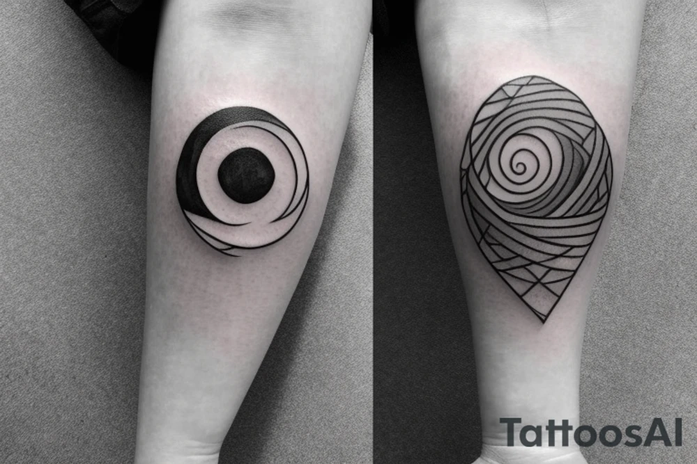 Yin yang balance tattoo with one side mountains and the other side with brain or books or knowledge tattoo idea