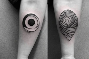 Yin yang balance tattoo with one side mountains and the other side with brain or books or knowledge tattoo idea