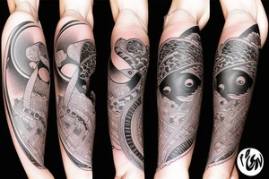 Yin yang balance tattoo with one side mountains and the other side with brain or books or knowledge tattoo idea