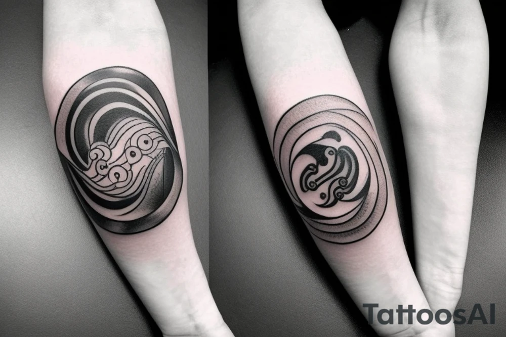 Yin yang balance tattoo with one side mountains and the other side with brain or books or knowledge tattoo idea