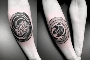 Yin yang balance tattoo with one side mountains and the other side with brain or books or knowledge tattoo idea