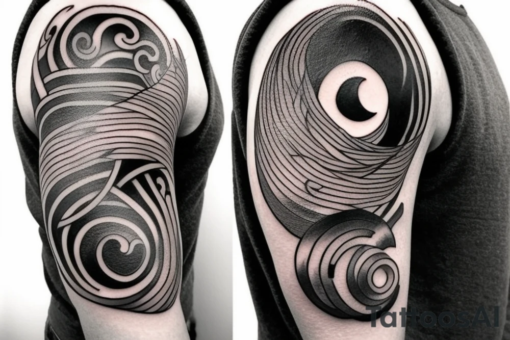 Yin yang style balance tattoo. One side of the yin yang should be mountains. The other side should be either books, knowledge, or brain. tattoo idea