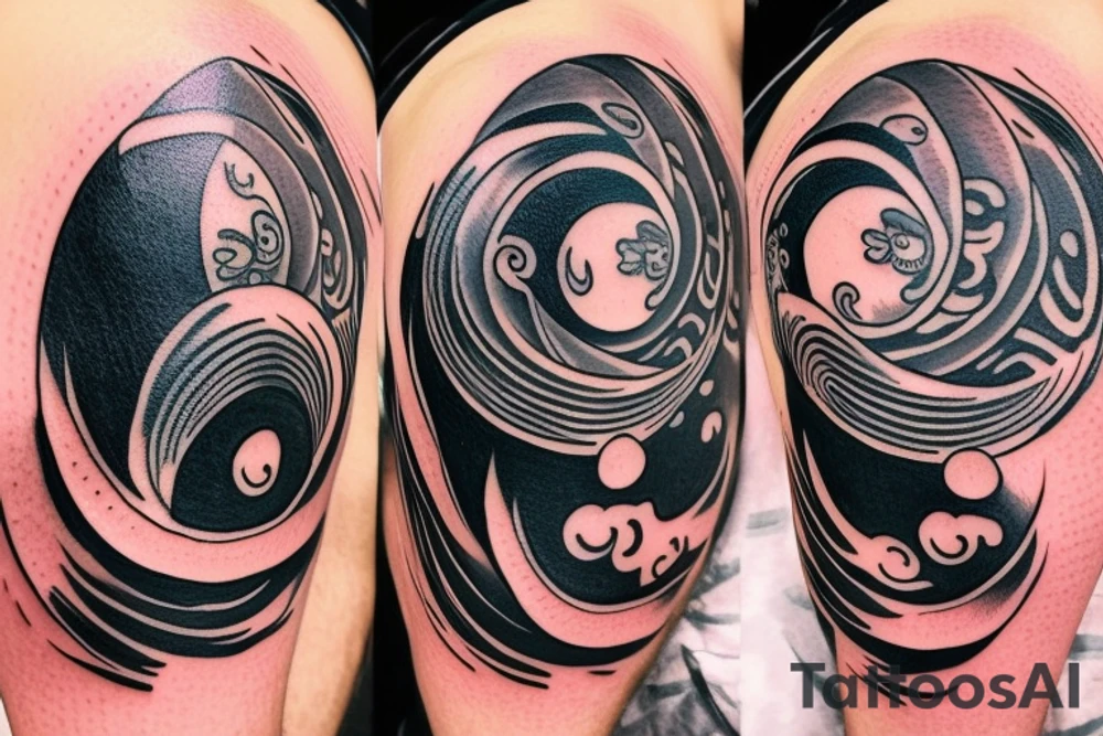 Yin yang style balance tattoo. One side of the yin yang should be mountains. The other side should be either books, knowledge, or brain. On the wrist only. tattoo idea