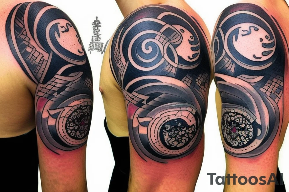 Yin yang style balance tattoo. One side of the yin yang should be mountains. The other side should be either books, knowledge, or brain. On the wrist only. tattoo idea