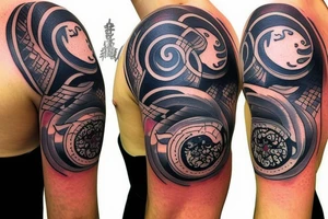 Yin yang style balance tattoo. One side of the yin yang should be mountains. The other side should be either books, knowledge, or brain. On the wrist only. tattoo idea