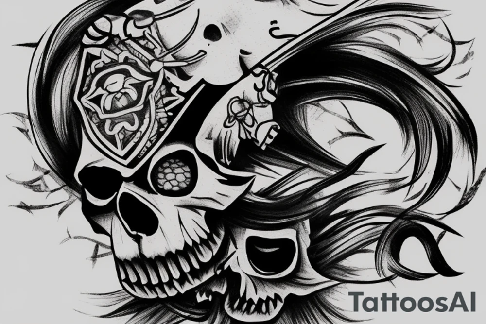 Half Samurai helmet Half Skull tattoo idea