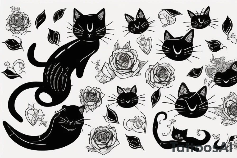 Black cat sleep on back tattoo idea