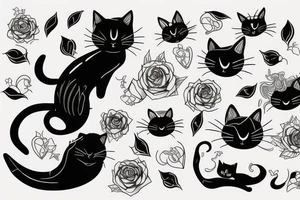 Black cat sleep on back tattoo idea