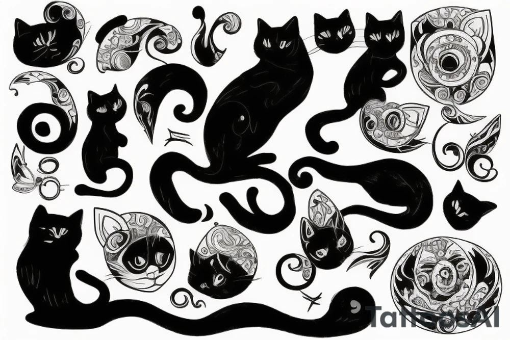 Black cat sleep on back tattoo idea