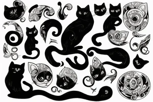 Black cat sleep on back tattoo idea