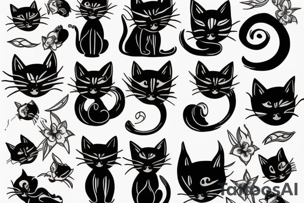 Black cat sleep on back tattoo idea