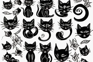 Black cat sleep on back tattoo idea