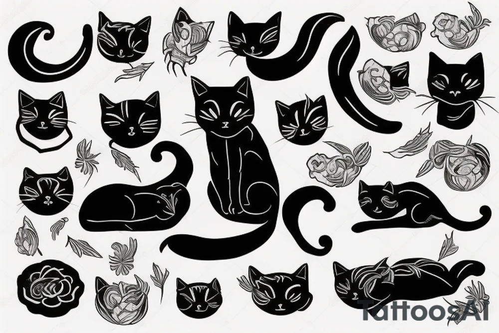 Black cat sleep on back tattoo idea