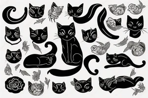 Black cat sleep on back tattoo idea