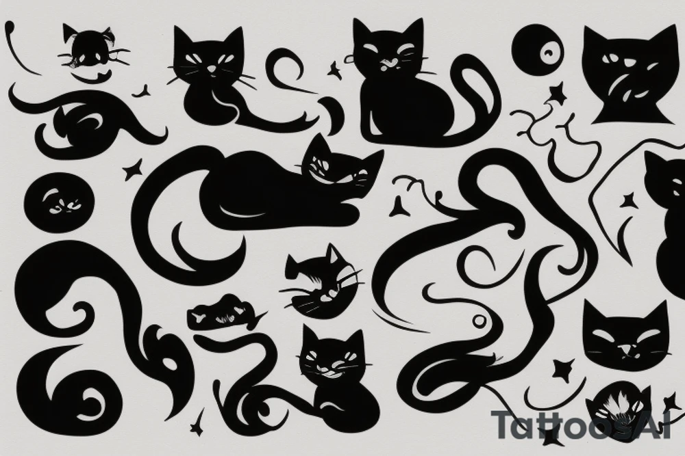 Black cat sleep on back tattoo idea