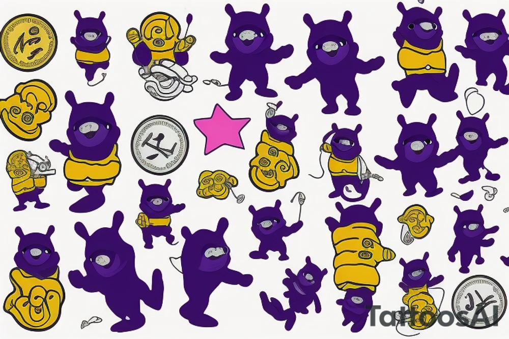 Tinky winky telletubies with money bags tattoo idea