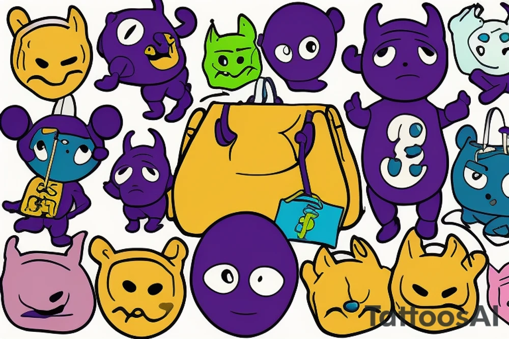 Tinky winky telletubies with money bags tattoo idea