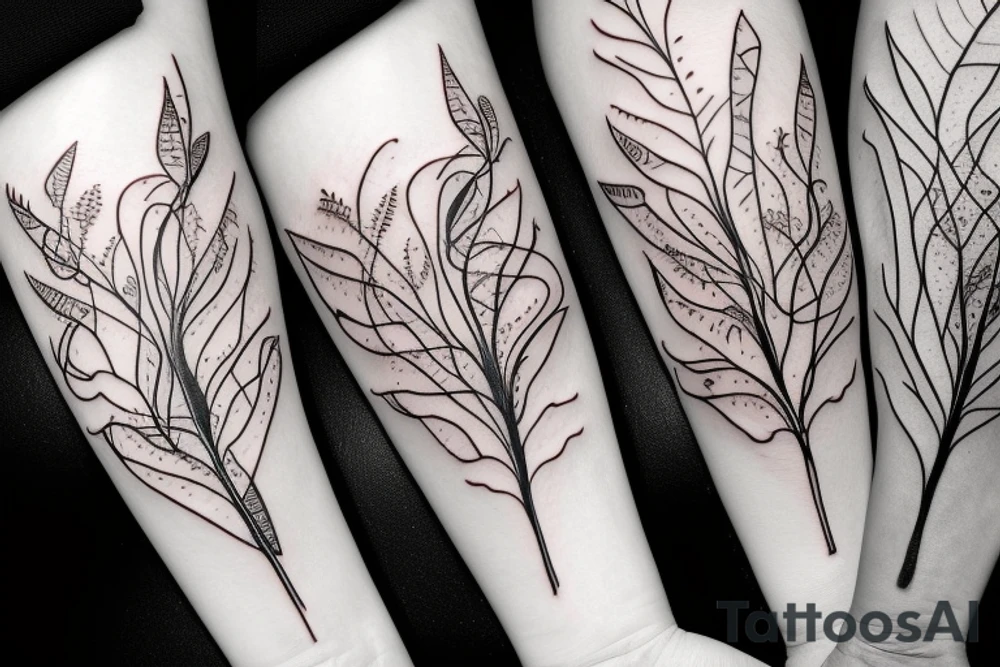 tricolor violets with
spikes, branch, 
leaves tattoo idea