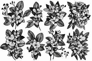 tricolor violets with
spikes, branch, 
leaves tattoo idea