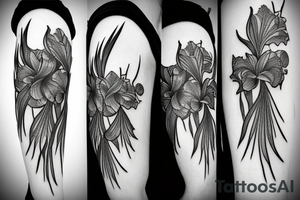 irises with
spikes and branches tattoo idea
