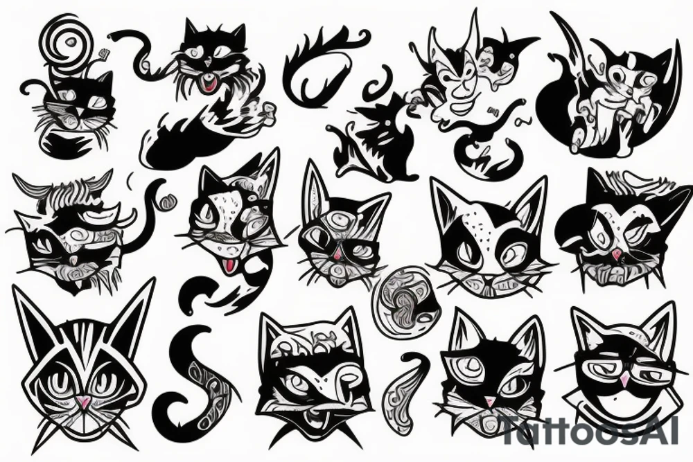 cat in the hell with demons tattoo idea