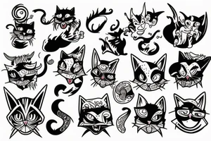 cat in the hell with demons tattoo idea