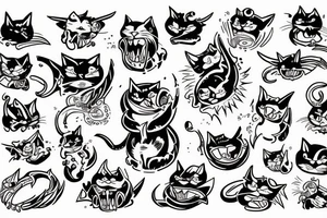 cat in the hell with demons tattoo idea