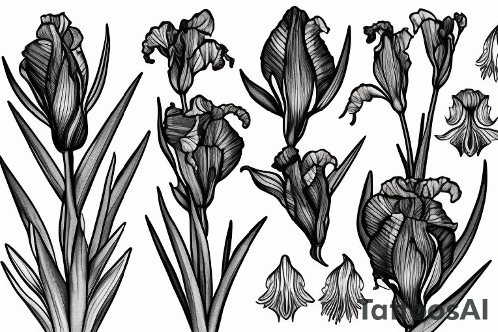 irises with
spikes and branches tattoo idea