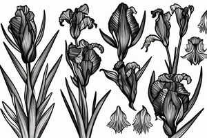 irises with
spikes and branches tattoo idea
