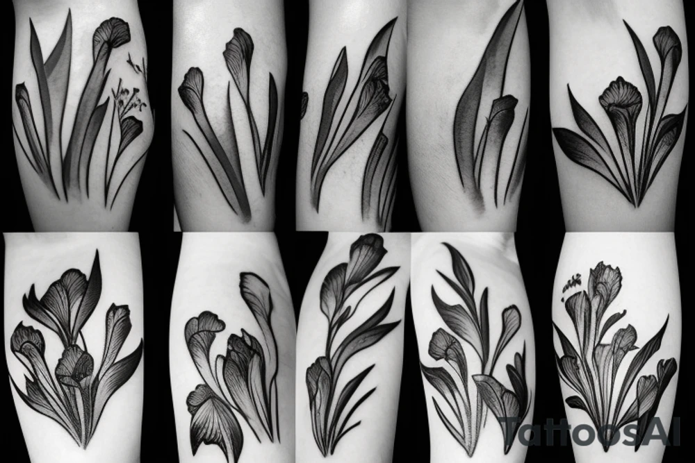irises with
spikes and branches tattoo idea